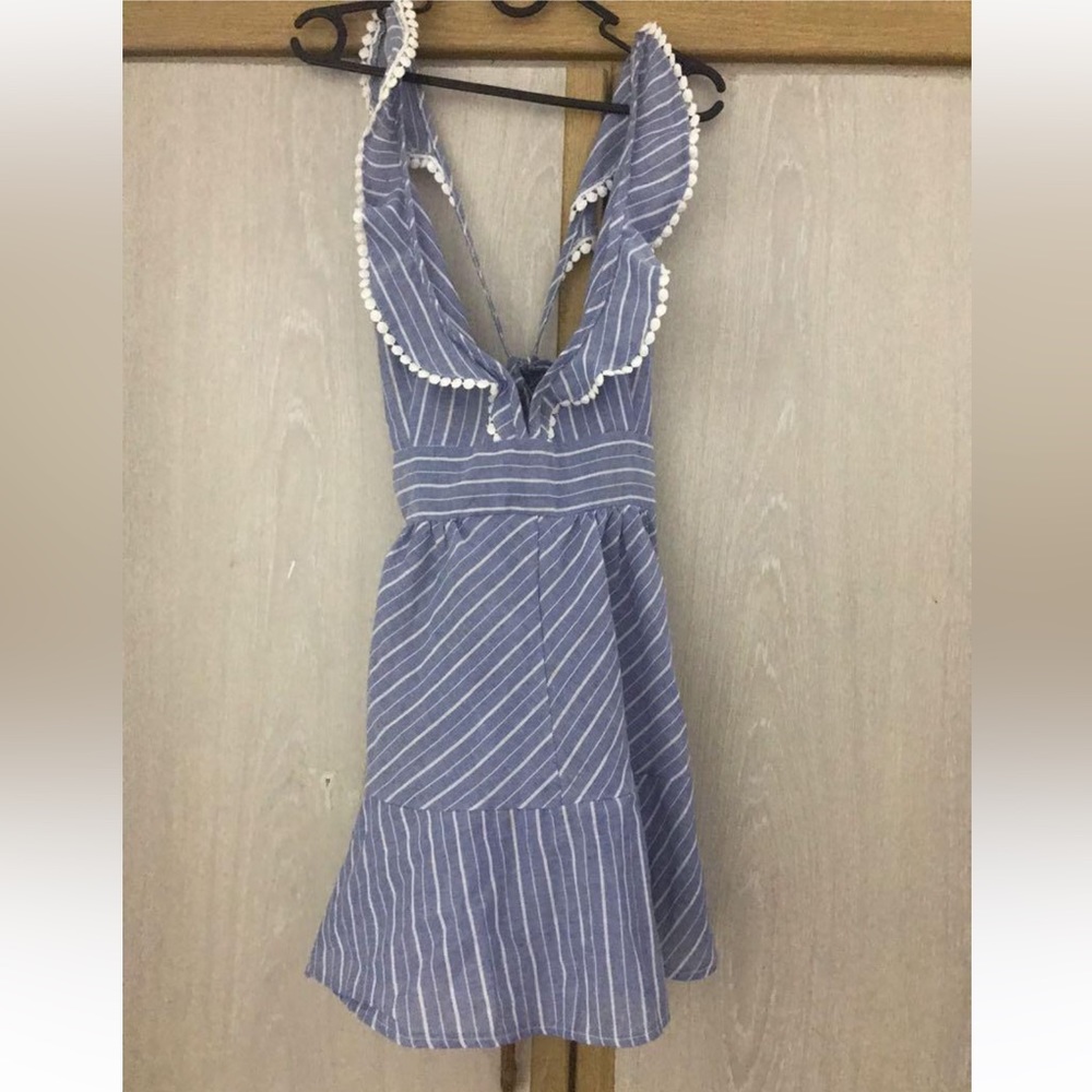 Blue romper Size M, tie neck halter